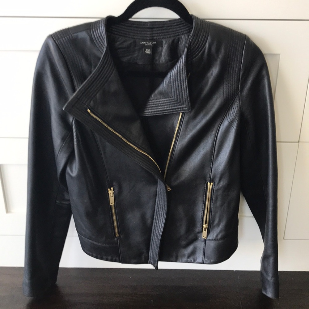 100% real black leather jacket. Ann Taylor. PXS